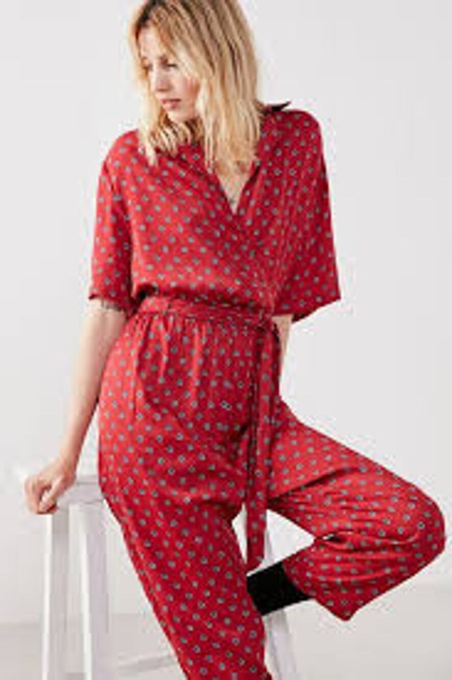 Urban Outfitters Bezel Floral Wrap Jumpsuit Red XS Wide Leg Boho